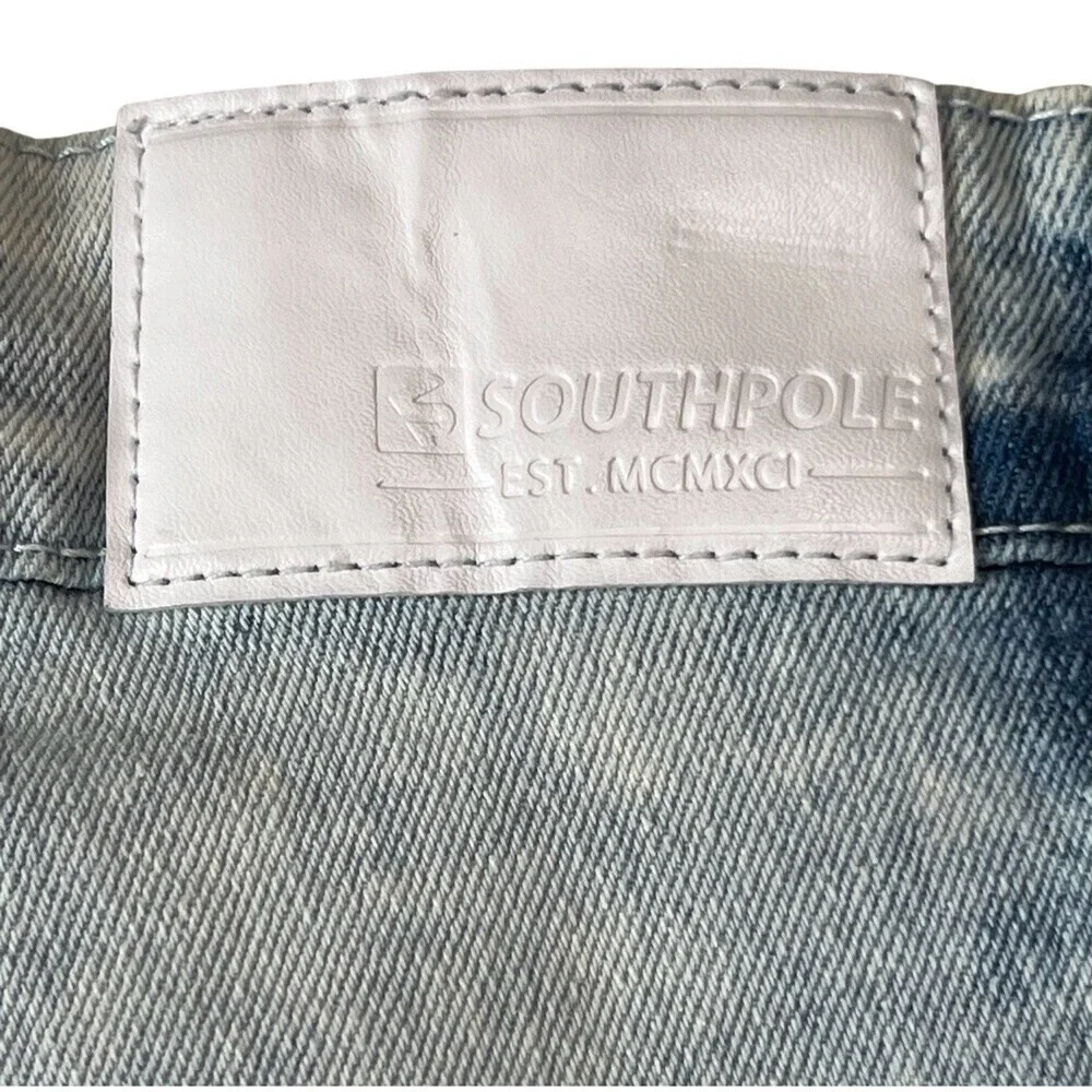 Southpole Blue Jean Shorts Slim Acid Wash Stretch Baggy Y2K Streetwear 42x12